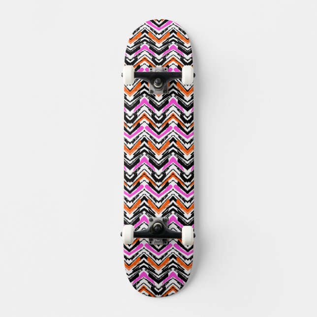 Skateboard Motif tiré par la main noir, orange, et rose de (Recto)