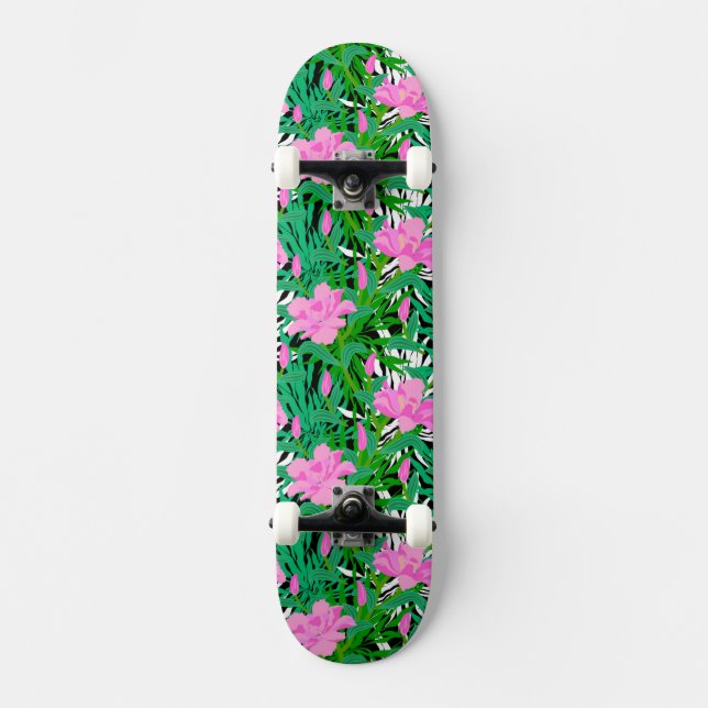 Skateboard Motif tropical avec des fleurs de jungle (Recto)