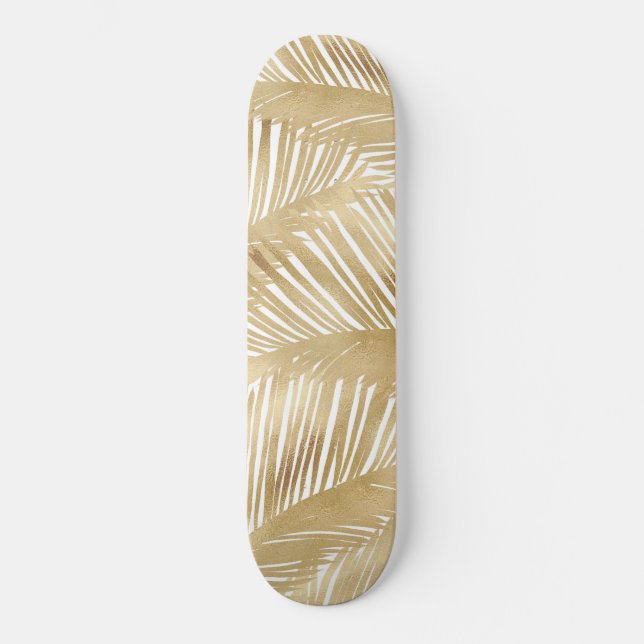 Skateboard Motif Tropical de feuille d'or moderne (Recto)