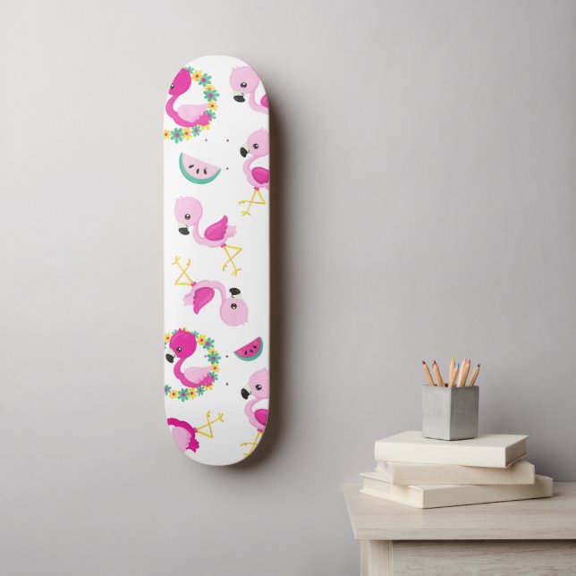 Skateboard Motif tropical, Flamants roses, pastèques, Fleurs (Art mural)