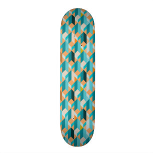 Skateboard Motif turquoise et orange de formes