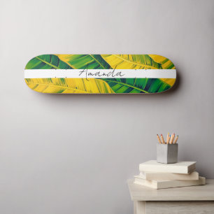 Skateboard Motif vibrant à feuilles de bananier vert et jaune
