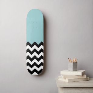 Skateboard Motif Zigzag noir et blanc, Chevron, Bleu