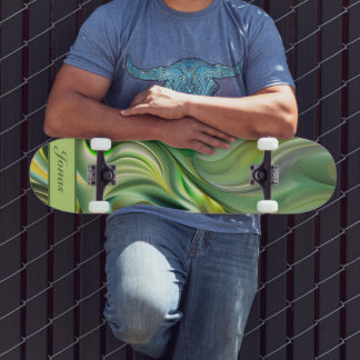 Skateboard motifs de vagues verts abstraits