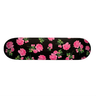 Skateboard Motifs floraux : fleurs roses sur le noir