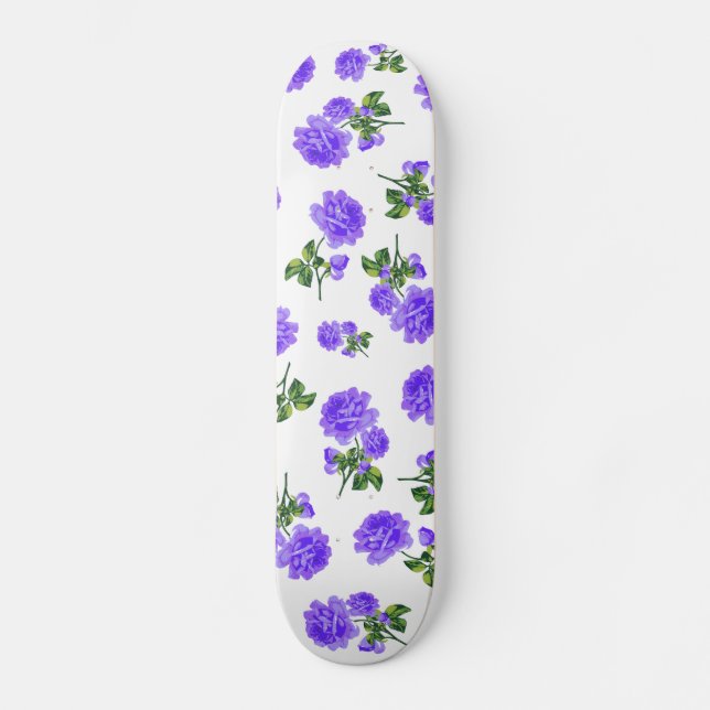 Skateboard Motifs floraux : fleurs violettes sur blanc (Recto)