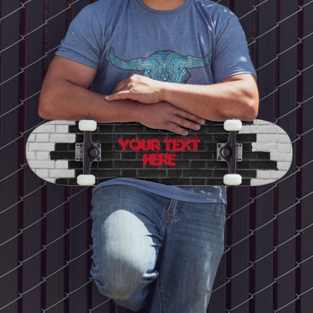 Skateboard Mur en briques noir et blanc personnalisé (Extérieur 3)