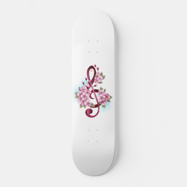 Skateboard Musical treble clef notes with sakura flowers (Recto)