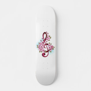 Skateboard Musical treble clef notes with sakura flowers