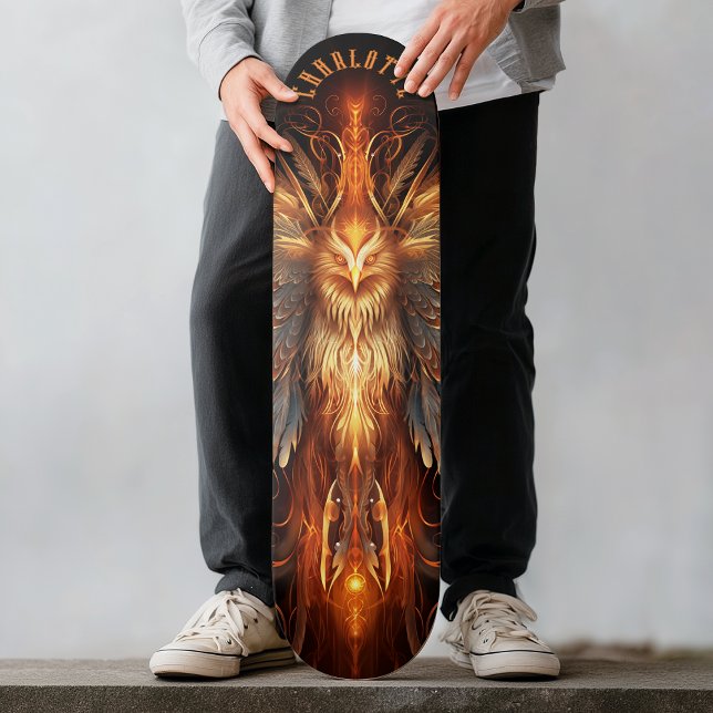 Skateboard Mythical Phoenix with Tribal Patterns Dark Fantasy (Mythical Phoenix with Tribal Patterns Dark Fantasy Skateboard)