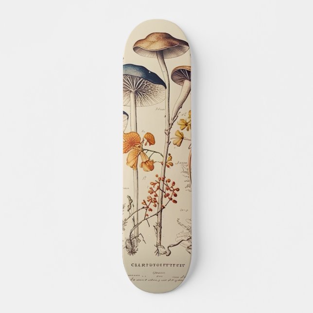Skateboard Naturaliste de champignons vintages (Devant)