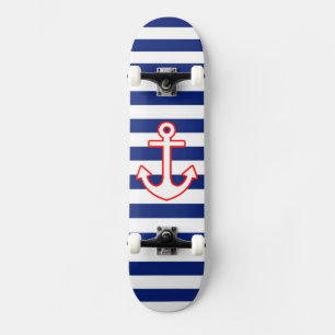 Skateboard Nautical Style Anchor on Stripes