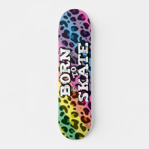 Skateboard Né pour patiner coloré graffiti léopard libellé