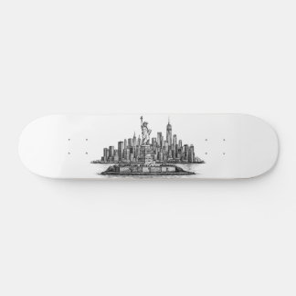 Skateboard New York City Skyline Line Art Illustration