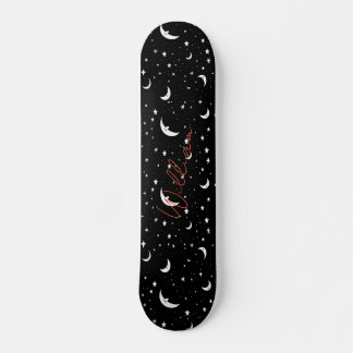 Skateboard Night Sky Black Cartoon Moons Stars Motif