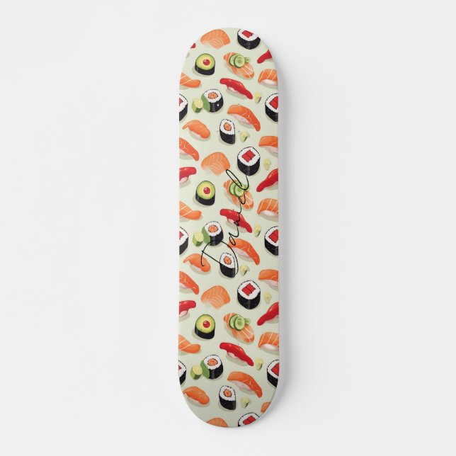 Skateboard Nigiri Sushi Japon Motif de caricature alimentaire (Devant)