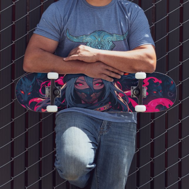 Skateboard Ninja et ses loups anime art (Extérieur 3)