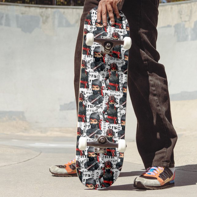 Skateboard Ninja Girls Anime With Text Pattern Design (Créateur téléchargé)