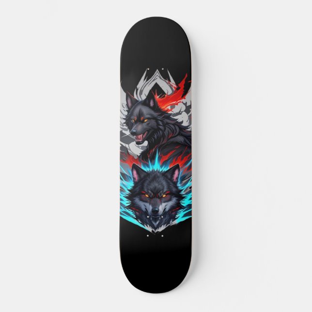 Skateboard noir avec Wolves Design (Recto)
