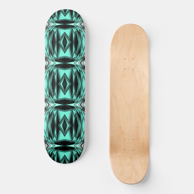 Skateboard Noir Blanc Turquoise Ombre Art Abstrait moderne (Recto)