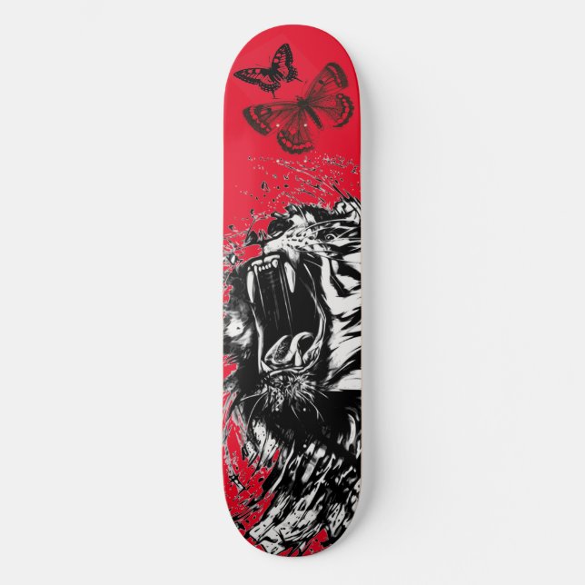 SKATEBOARD NOIR ET BLANC EN ROUGE (Recto)