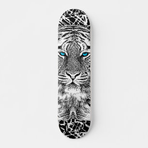 Skateboard Noir et Bleu Yeux Design Tiger