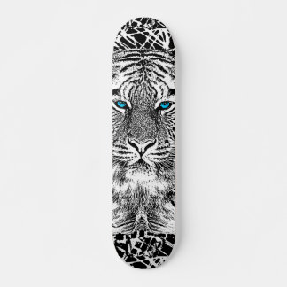 Skateboard Noir et Bleu Yeux Design Tiger