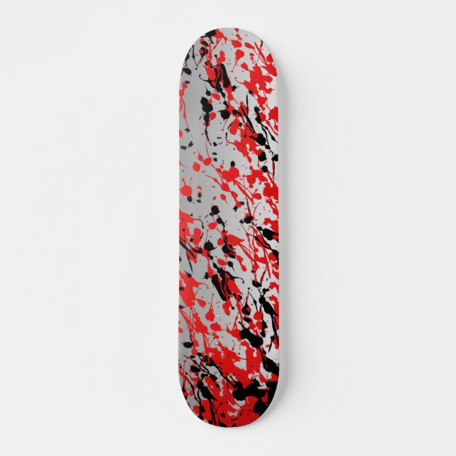 Skateboard Noir et rouge Abstrait éclaboussure et goutte (Devant)