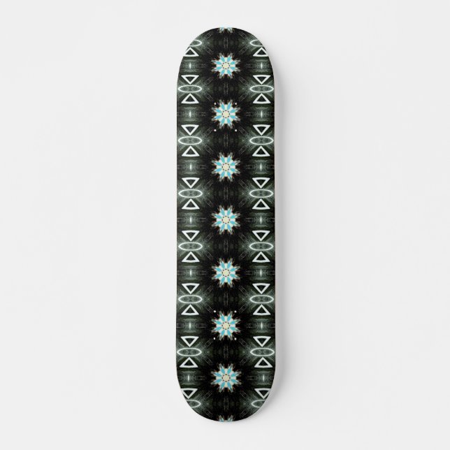 Skateboard noir géométrique d'étoile-éclat bleu (Devant)