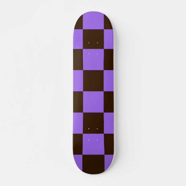 Skateboard Noir rétro et violet À damiers Motif Carré (Devant)