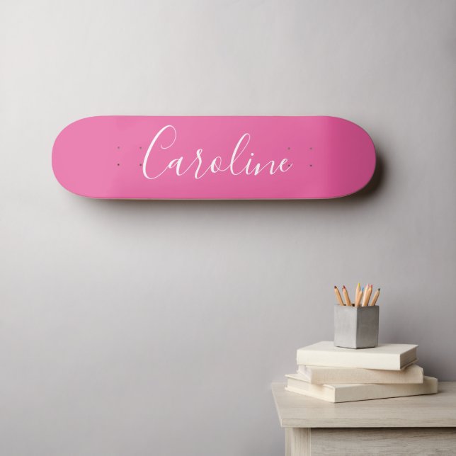 Skateboard Nom de calligraphie chic personnalisée Rose chaud (Art mural (Horz))