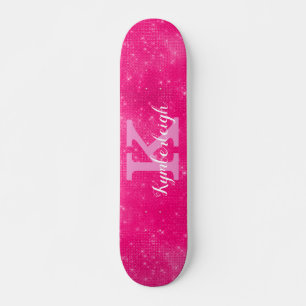 Skateboard Nom du monogramme cool Hot Pink Glam Diamond