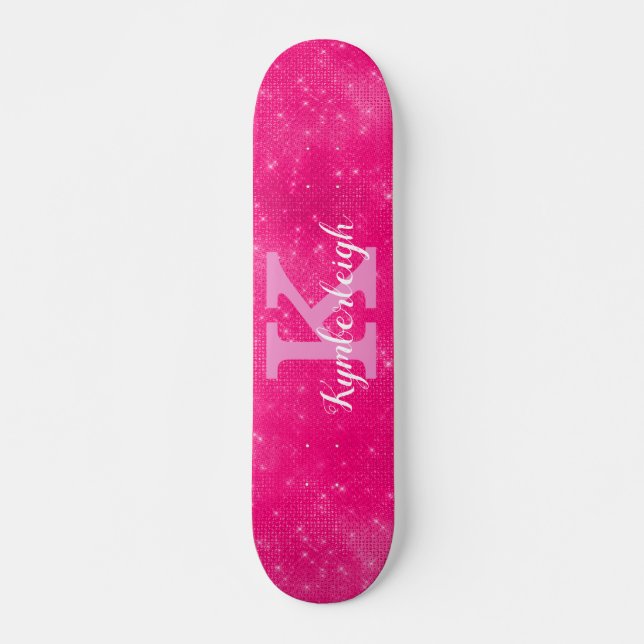 Skateboard Nom du monogramme cool Hot Pink Glam Diamond (Devant)