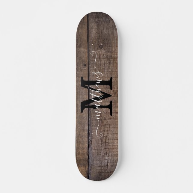 Skateboard Nom du script du Motif de bois rustique (Devant)