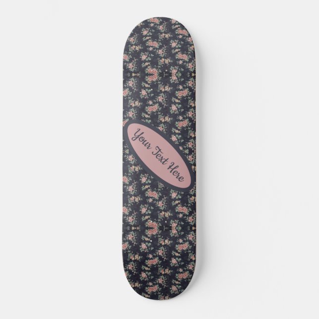 Skateboard Nom personnalisable Texte Rose floral (Recto)