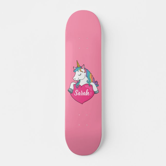 Skateboard Nom personnalisé Cute Unicorn (Devant)