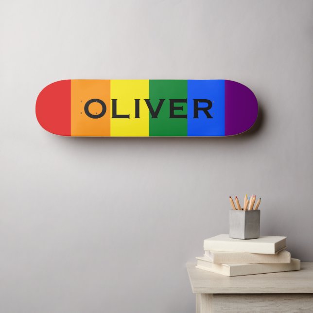 Skateboard Nom personnalisé drapeau Gay pride arc-en-ciel cou (Art mural (Horz))