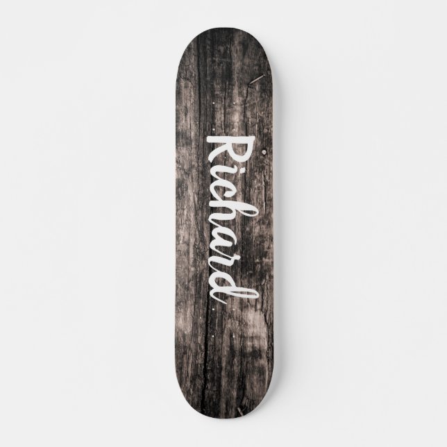 Skateboard Nom personnalisé en bois rustique (Devant)