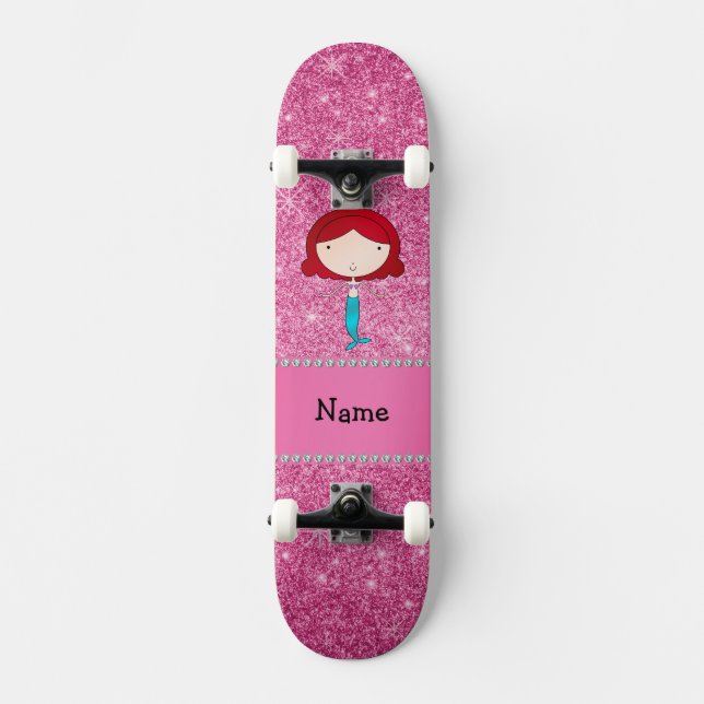 Skateboard Nom personnalisé mermaid parties scintillant rose (Recto)