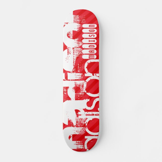 Skateboard Nom personnalisé Motif sur bandes diagonales rouge (Recto)