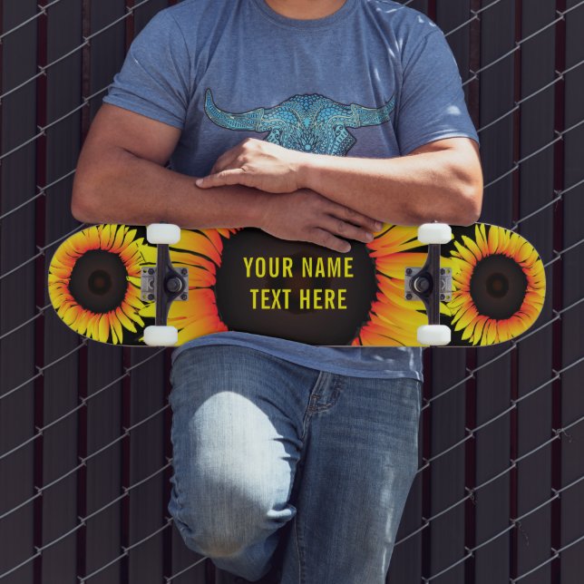 Skateboard Nom personnalisé Patinage de texte avec tournesol (Extérieur 3)