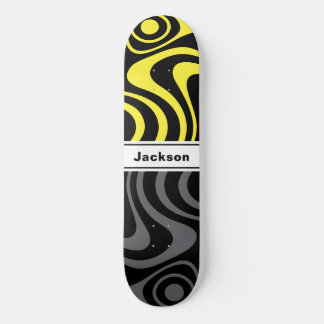 Skateboard Nom personnalisé Trippy ondulé 70s Rétro Jaune Gri