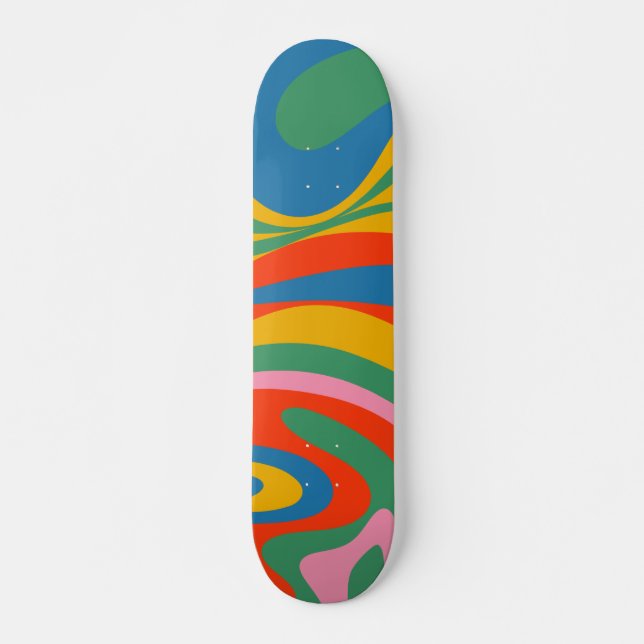Skateboard Nouveau Groove Retro Rainbow Colorful Trippy Abstr (Devant)