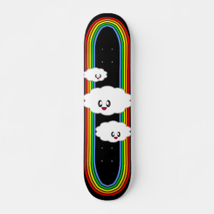 SKATEBOARD NUAGES ARC-EN-CIEL VISAGE HEUREUX KAWAII