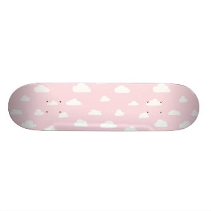 Skateboard Nuages blancs de bande dessinée sur le motif rose