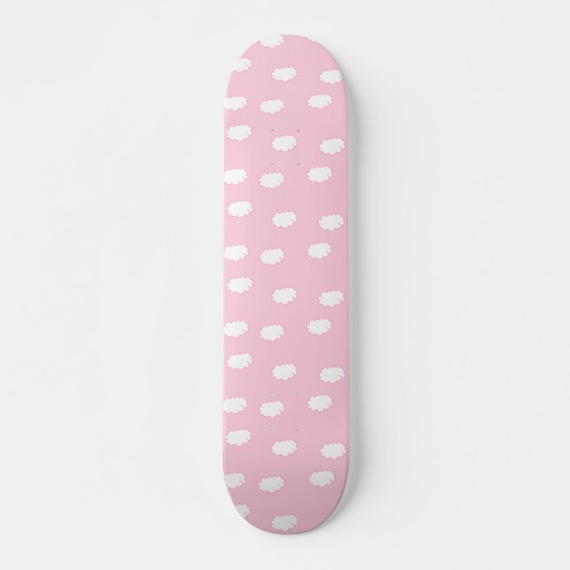 Skateboard Nuages blancs sur le rose (Devant)
