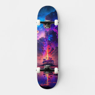 Skateboard Nuages violets et île aux arbres au bord du lac