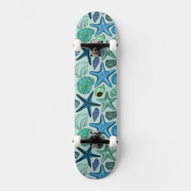 Skateboard Nuances des coquillages et du motif bleus (Recto)