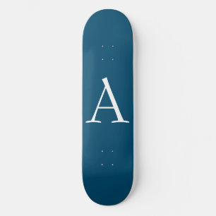 Skateboard Océan Bleu Plaine Élégant Monogramme moderne Initi