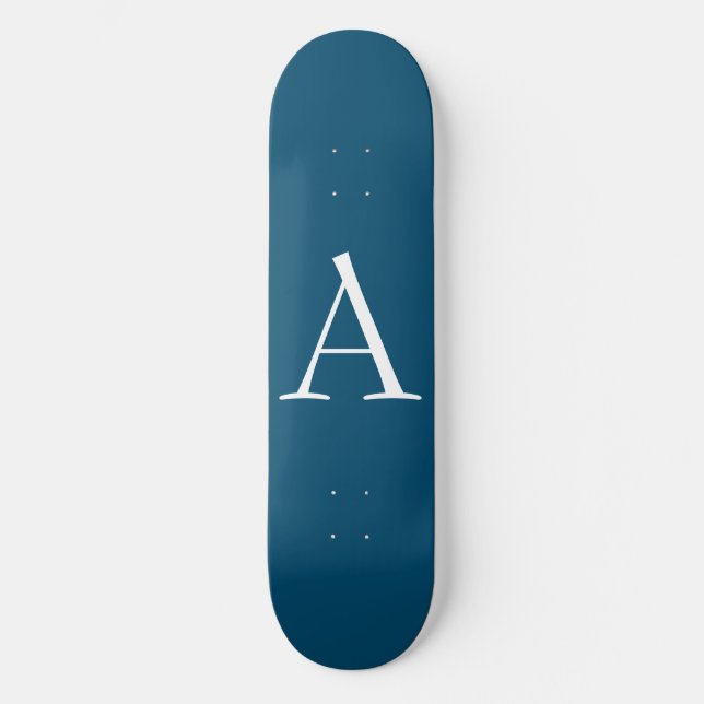 Skateboard Océan Bleu Plaine Élégant Monogramme moderne Initi (Recto)